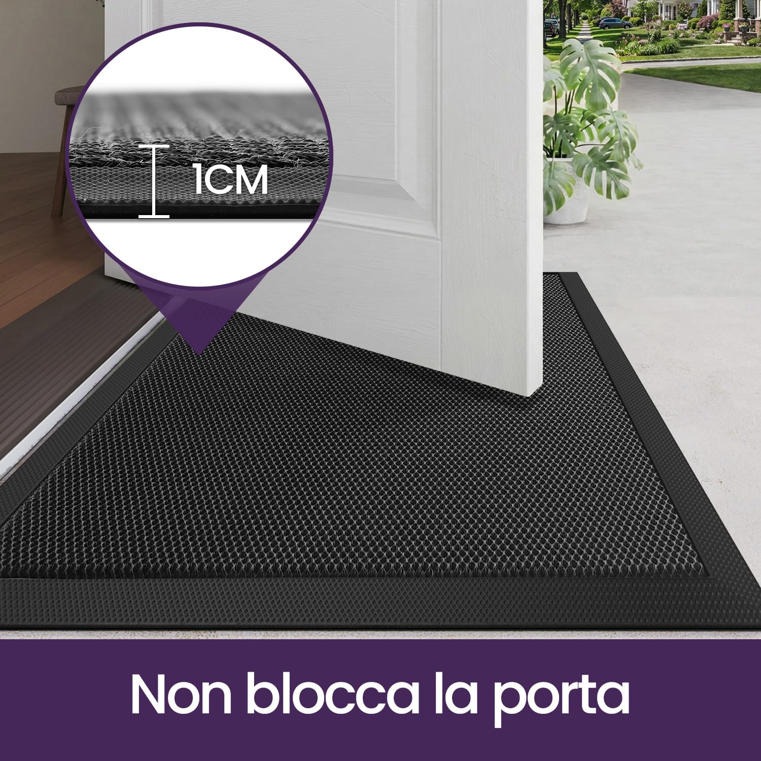 DEXI Zerbino Ingresso Esterno 60 x 90 cm, Zerbini Antiscivolo, Assorbente Di Sporco e Lavabile, Impermeabile Tappeto per Porte Anteriori e Posteriori, Grigio scuro