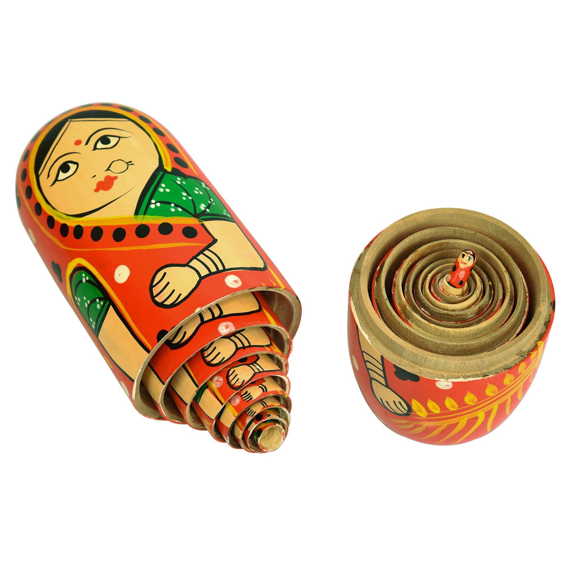 Toolart Set of 5 Wooden Russian Nesting Dolls - Matryoshka Stacking Nested Wood Dolls (Red9) 4