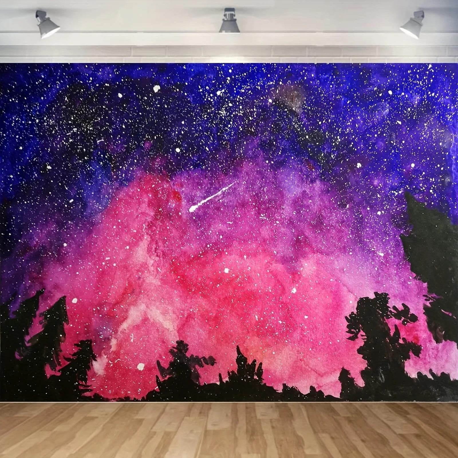 Toile de Fond Aquarelle Nuit étoilée pour fête d'anniversaire - Toile de Fond en Polyester pour Photographie, sans Alimentation électrique 300x200cm