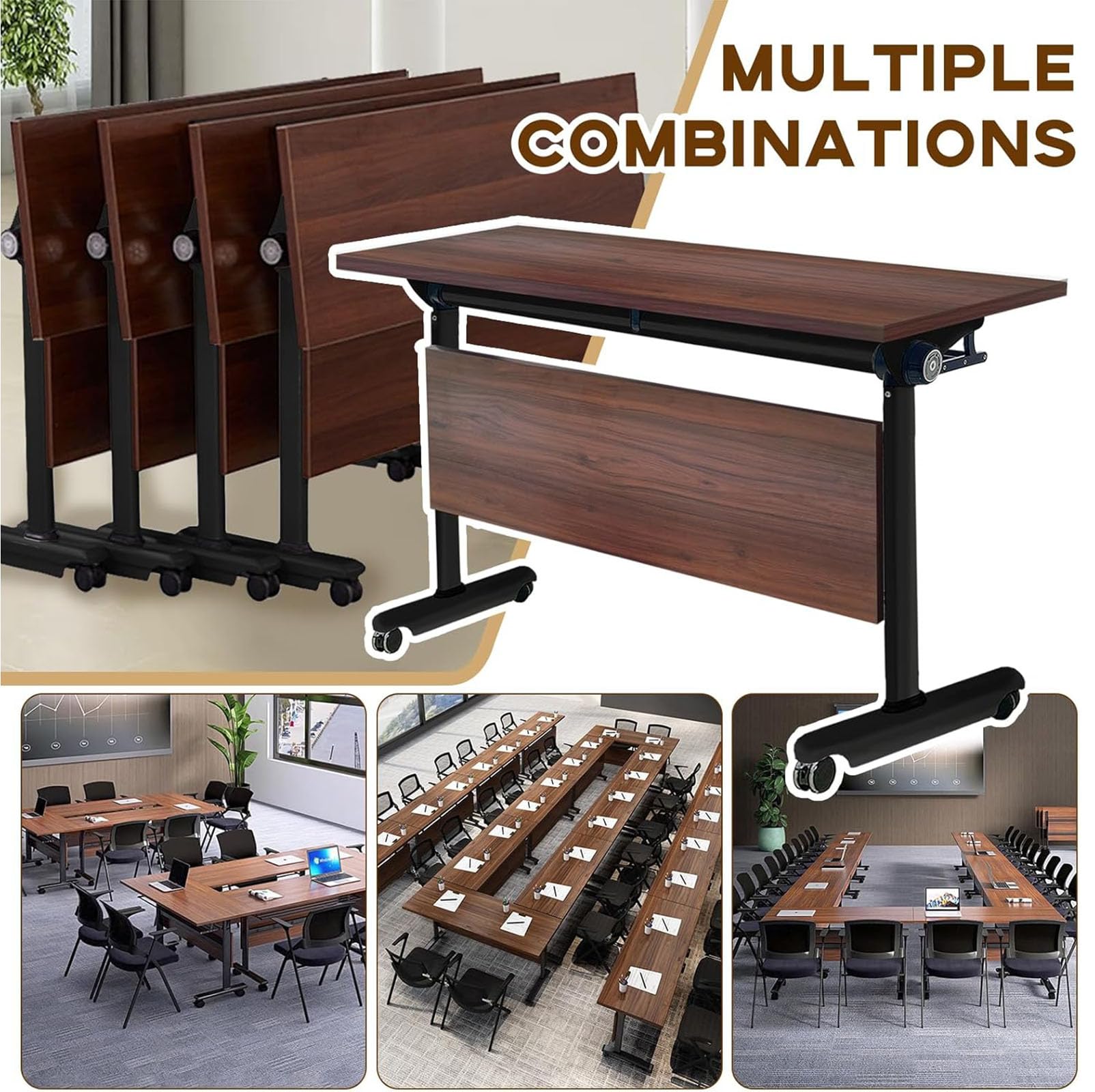Tavolo da conferenza pieghevole con ruote silenziose bloccabili, tavolo mobile ribaltabile per seminari e riunioni, ideale per sale conferenze, 120 x 60 x 75 cm