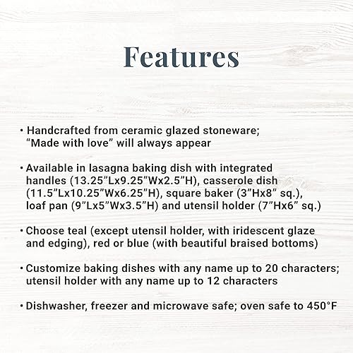 Miniatura 4 de Let's Make Memories Cazuela de gres personalizada hecha con amor, utensilios de cocina, para ella, azul marino marino,Rojo -,verde