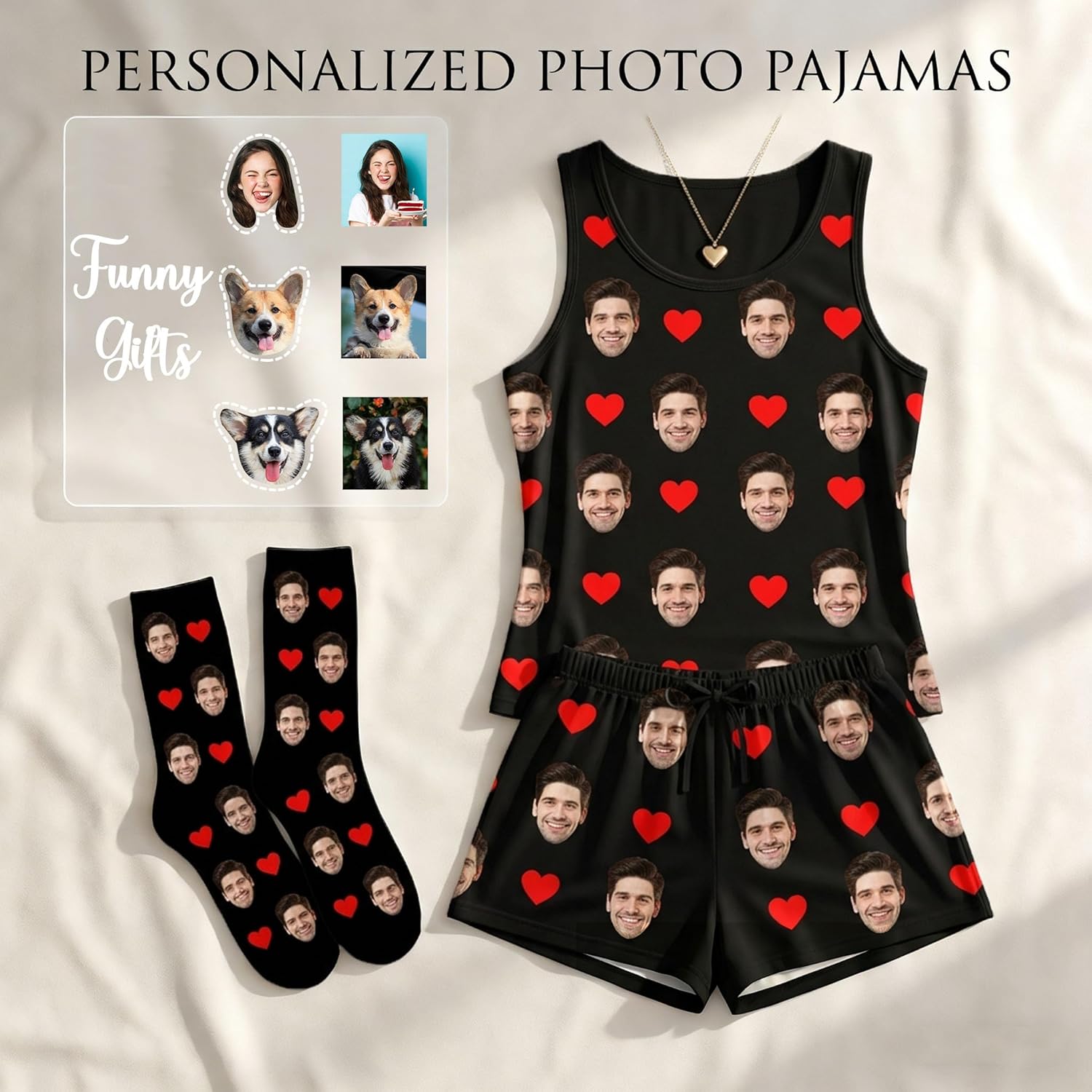 Artsadd Custom Christmas Pajamas for Men Women Personalized Face Pajama Pjs Customized Button Down Pajama Set Gift for Xmas - Image 4
