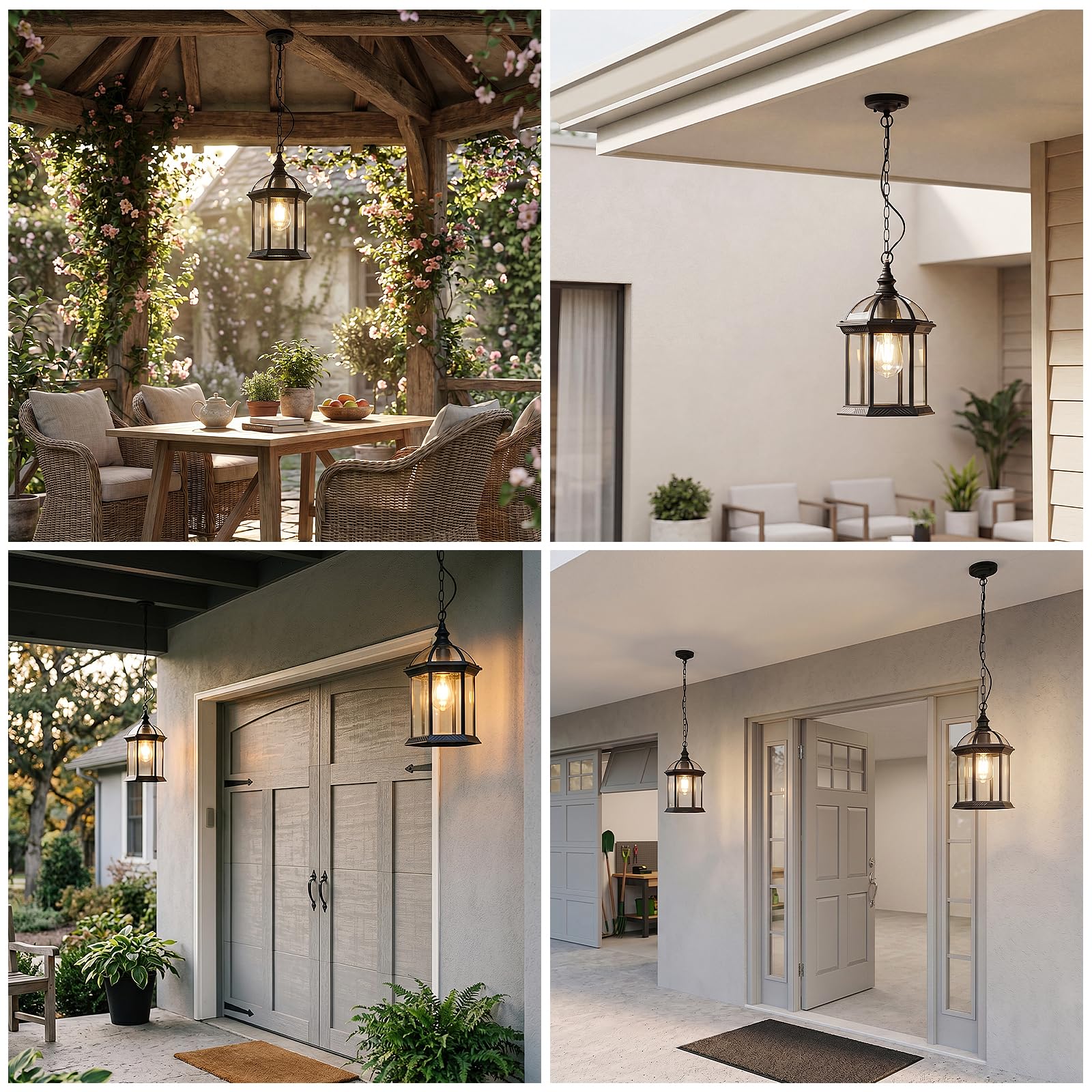 Lampada a Sospensione Esterno Impermeabile Nero Retro Lampadario A Sospensione Luci Esterno E27 Alluminio Antiruggine E Vetro Spesso Industriale Lanterna Da Esterno Giardino Lampadario Vintage Gazebo