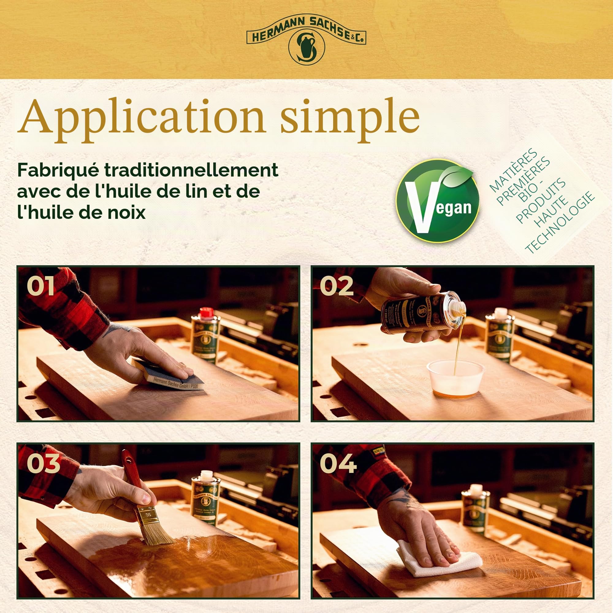 Hermann Sachse Huile dure 2,5 L – Huile pour bois pour l'intérieur – Huile pour plan de travail et meubles pour tables – Protection du bois à l'huile de lin – Portée environ 20–30 m²