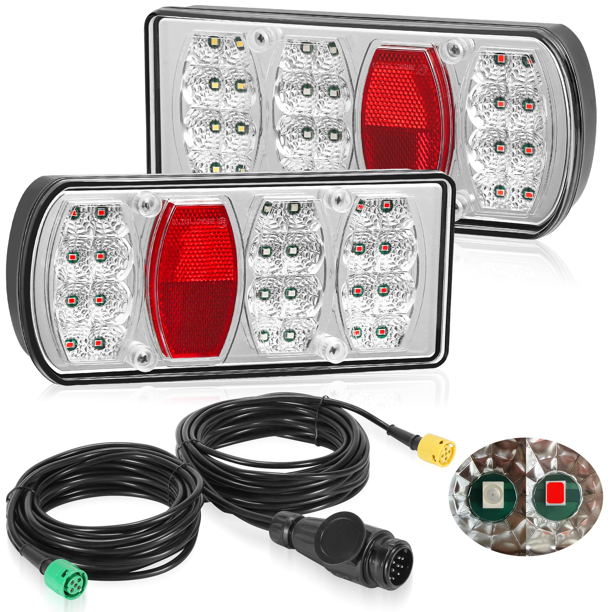 DARKGUARD LED Trailer Tail Lights Kit 12V & 24V 13-Pin Plug 5-Pin Bayonet 8M Pre-Wired Wiring Harness Set for Caravan Truck, 7 Functions (Position Fog Number Plate Brake) IP65 E57 Approved