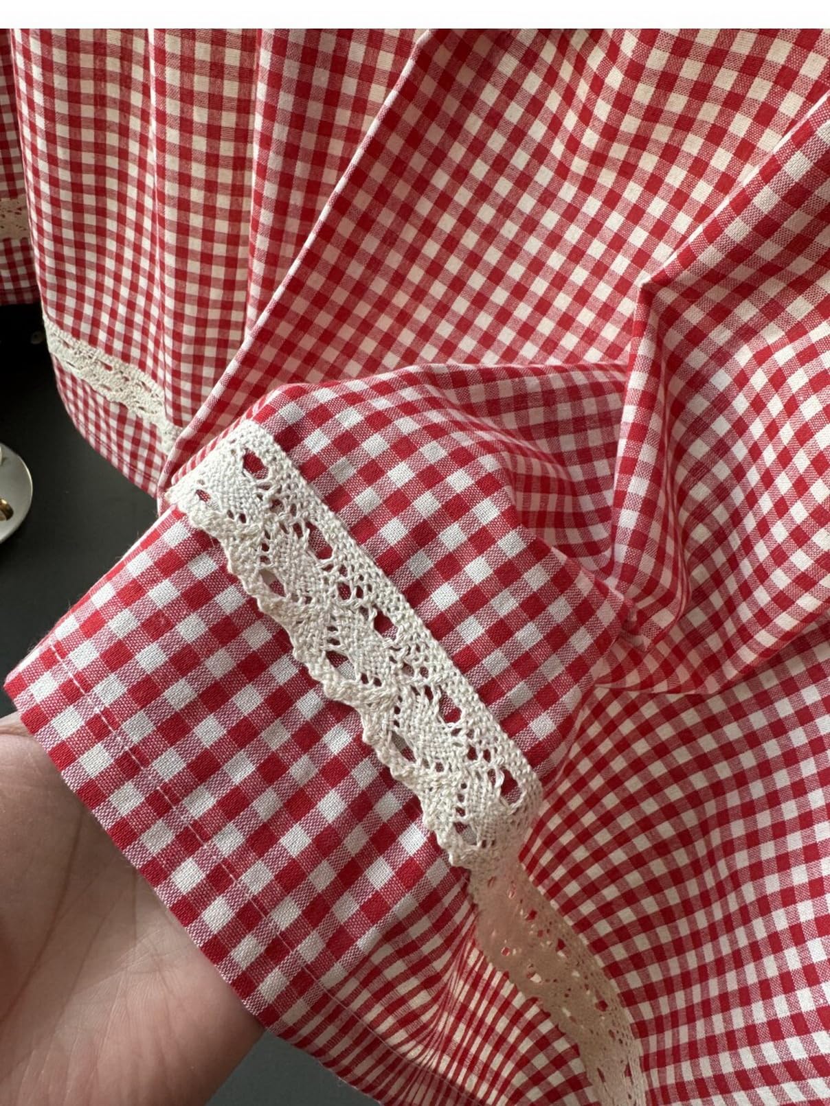 A.Monamour Tenda da cucina in cotone rosso e bianco a quadri in pizzo rurale a quadretti mezza corta tenda da cucina mantovana per piccole finestre bar bistrot