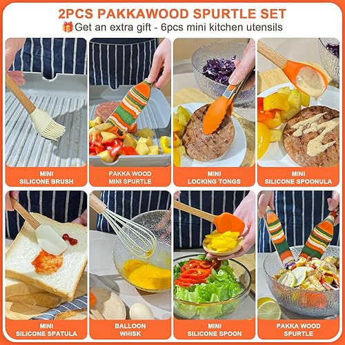 Miniatura 4 de Spurtles - Herramientas de cocina, juego de utensilios de cocina de silicona, juego de utensilios de cocina de madera de Pakkawood, juego de