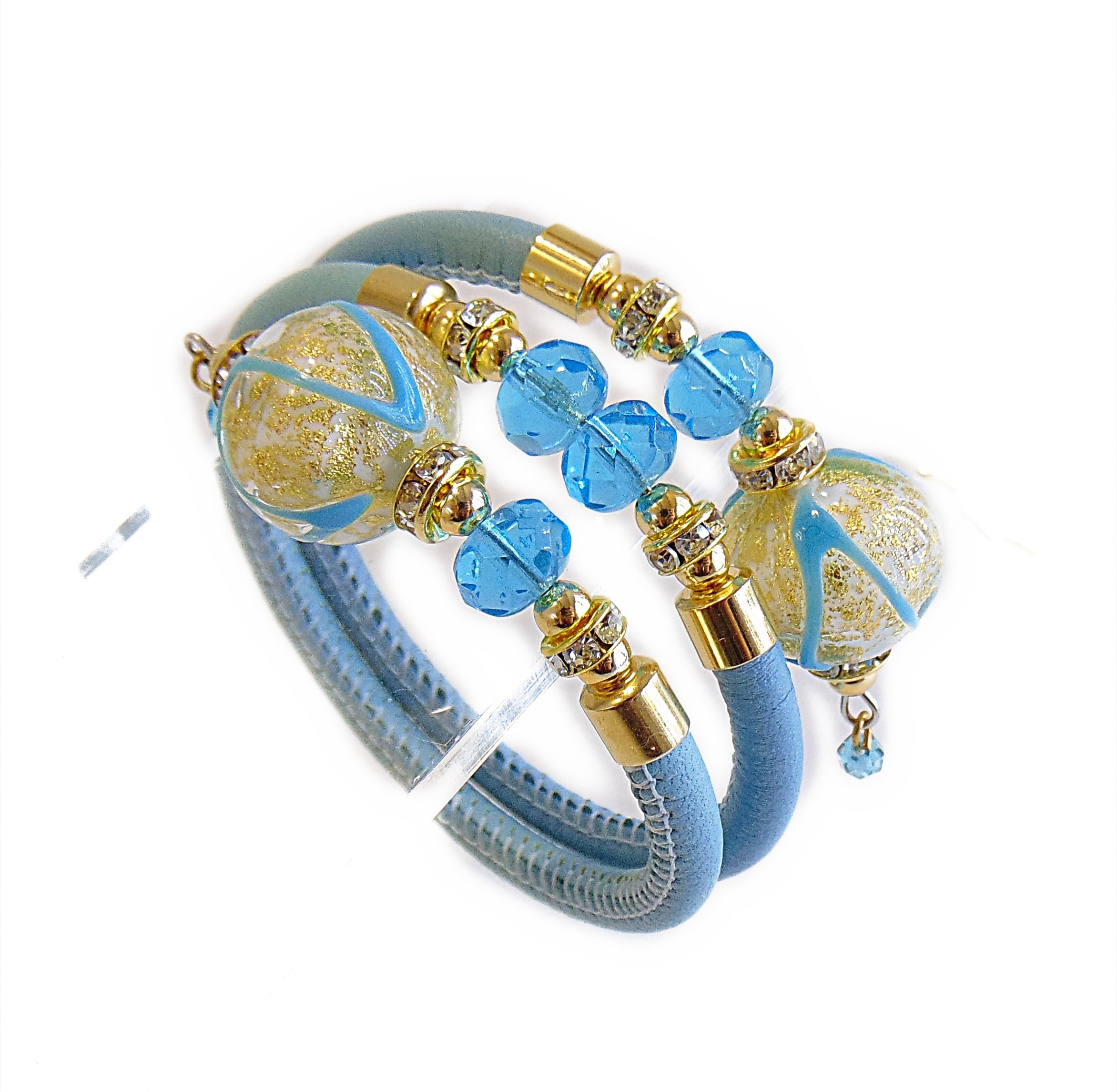 Damen-Armband mit Perlen aus Muranoglas und echtem Toskana Leder, Kollektion Aida, Modell Contrarie, Schwarz