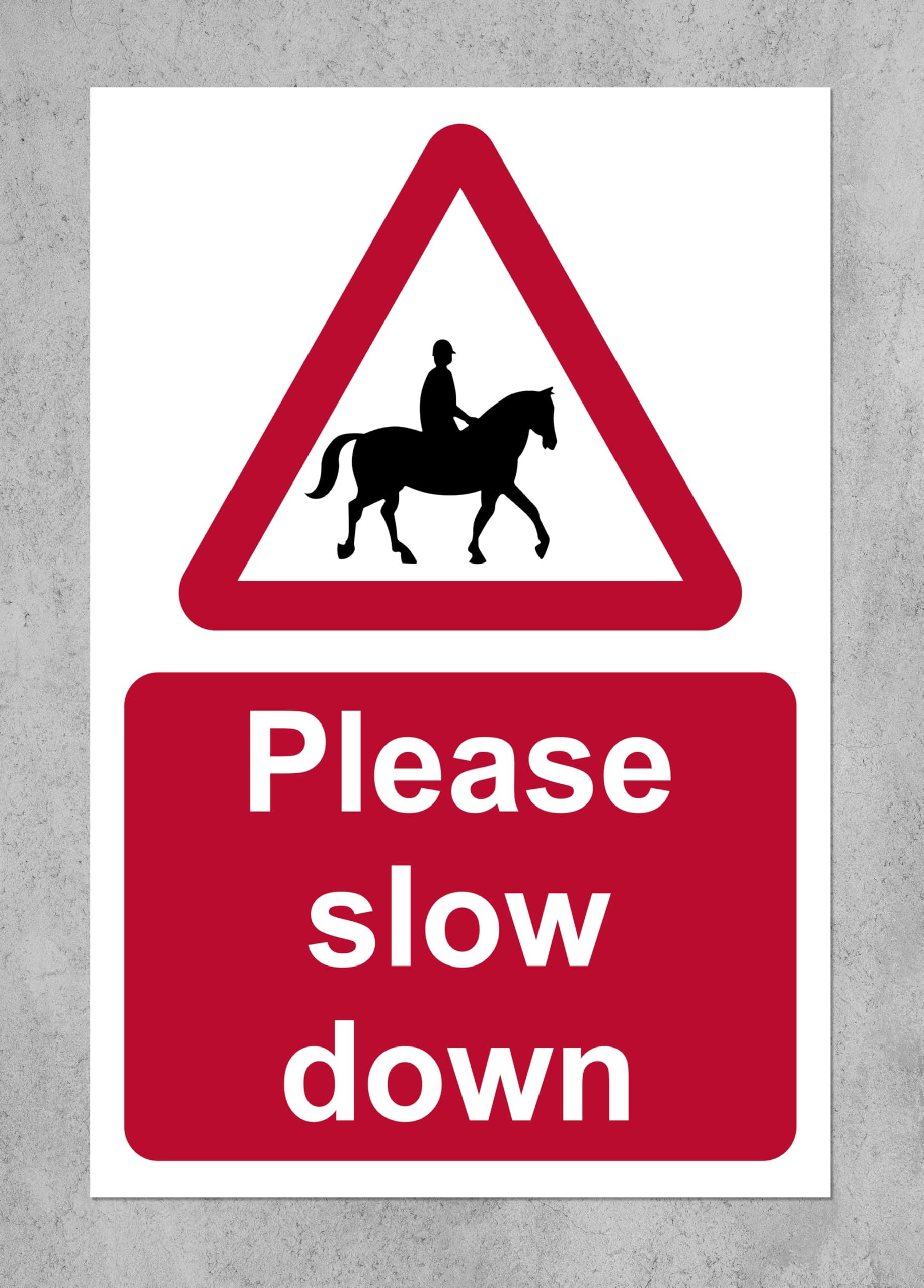 Please slow down Accompanied Horses Or Ponies Likely Ahead Safety sign - 1mm Plastic sign (600mm x 400mm)