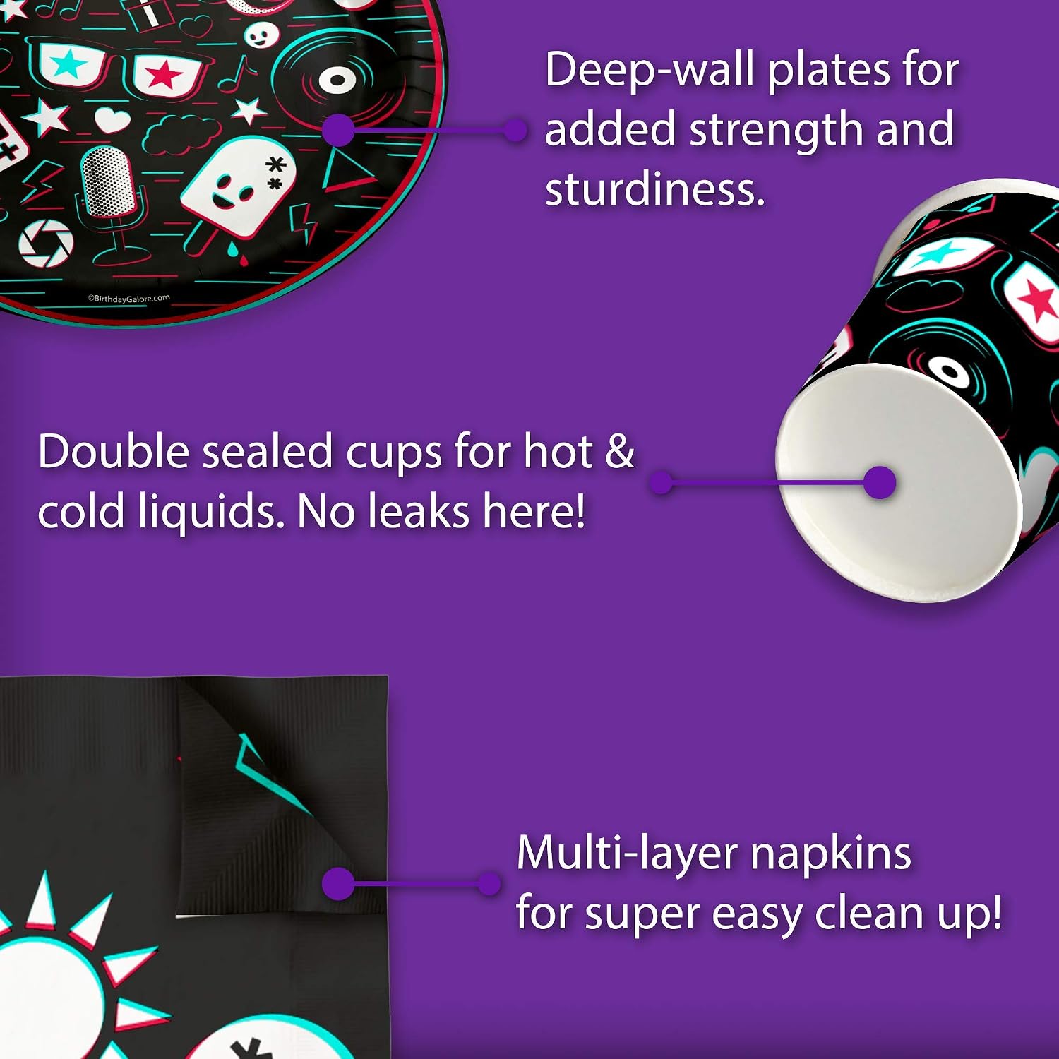 Social Media Birthday Party Supplies - Music Party Supplies - Teenager Theme Party Supplies | Tableware Set Includes Plates Napkins and Cups | Kit for 16