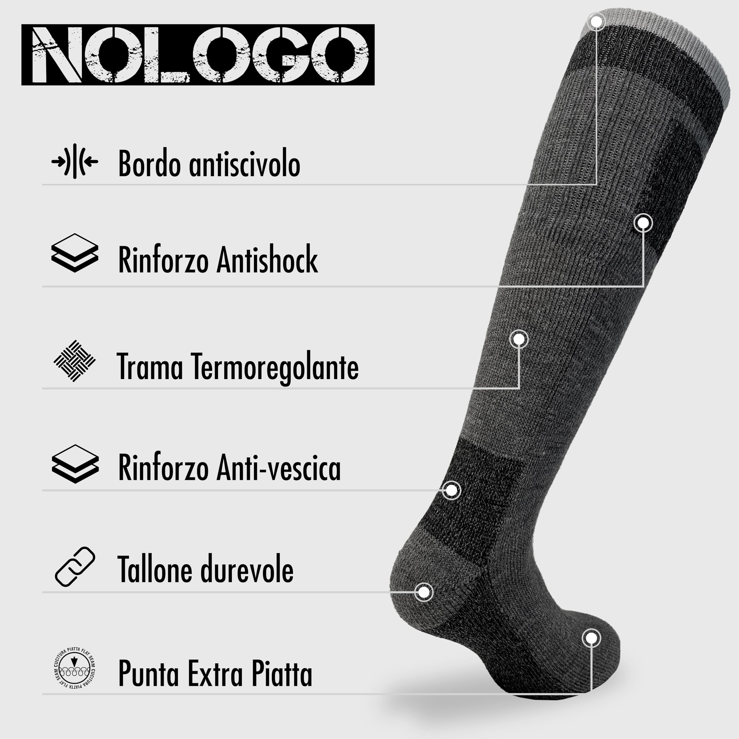 Calze Termiche Donna Uomo Trekking in Lana Merino - Calze Termiche Uomo Lunghe e Corte, Trekking, Anti Vesciche per Escursioni, Tecniche - Made in Italy
