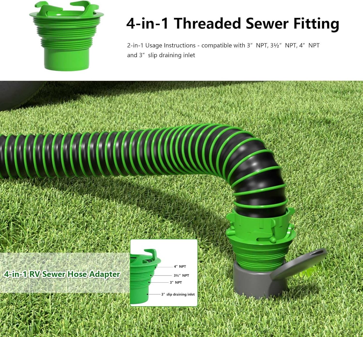 6-in-1 - RV Wye Sewer Hose Fitting and Built-in Gasket Odor - Allows for 2 Camper Sewer Hoses to Connect to the Same Dump Station (Wye -Elbow Adapter)