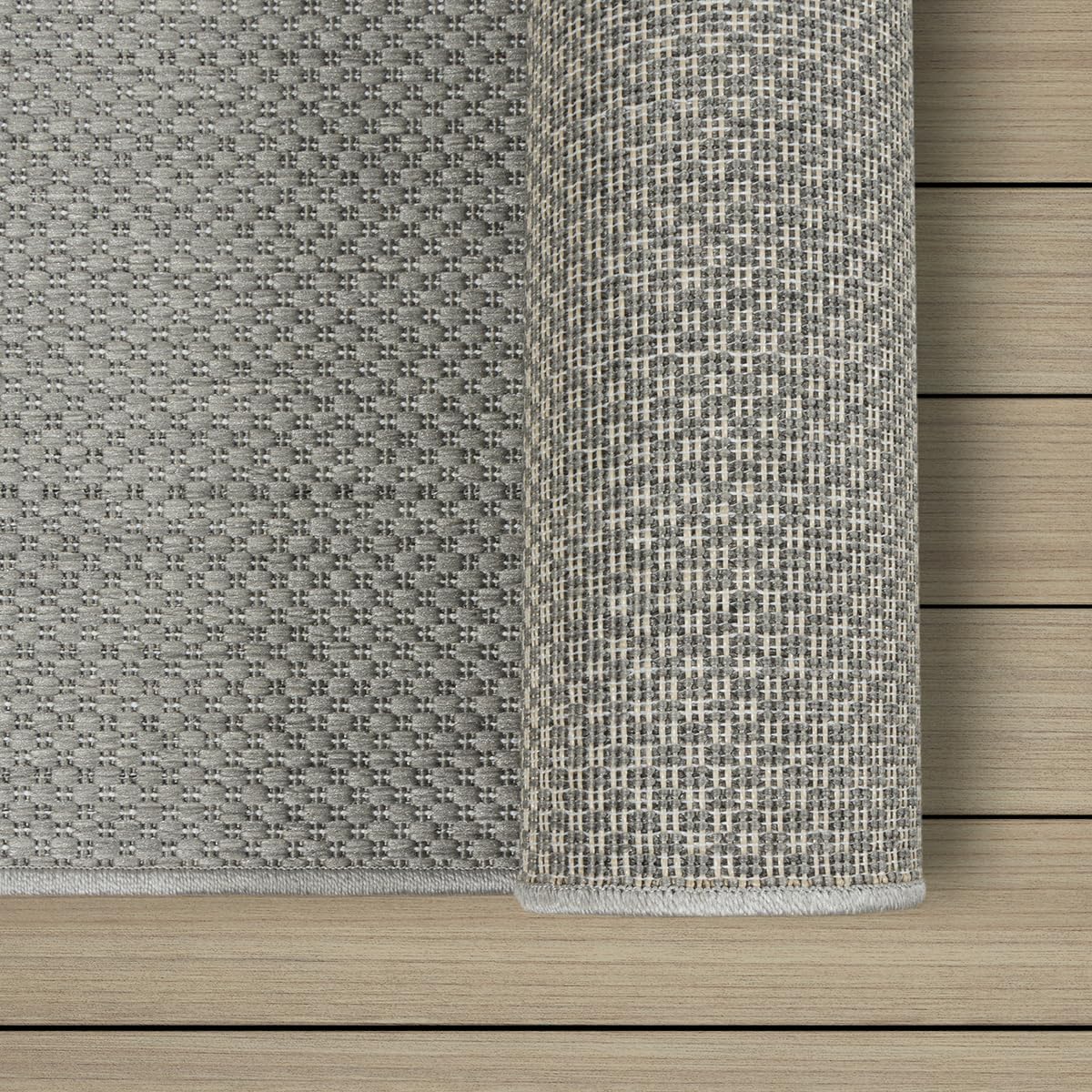 Mia´s Teppiche Malaga Outdoor Teppich Wetterfest – Balkonteppich & Terrassenteppich, Indoor Outdoor Flachgewebe, Waschbar, UV-beständig & Pflegeleicht, Grau, 240 x 340 cm