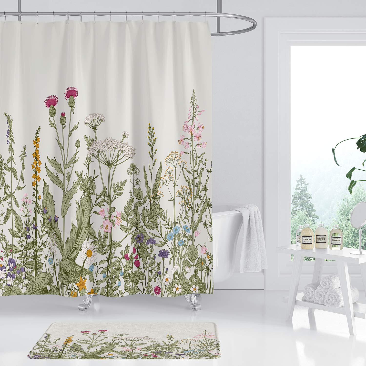 KikiryStarfish Shower Curtain Set Beach Seashell Coastal Conch Sea Wave Rocks Ocean Blue Sky Waterproof Mat 4 Pcs Decor Bathroom Mat Toilet Lid Cover U Shaped Non-Slip Rug Fabric Polyester 60x72 Inch