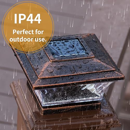 Miniatura 5 de HUYIENO Luces solares para postes de iluminación LED para exteriores, cubierta de valla, dos modos de luz, blanco cálidoblanco brillante, adecuado