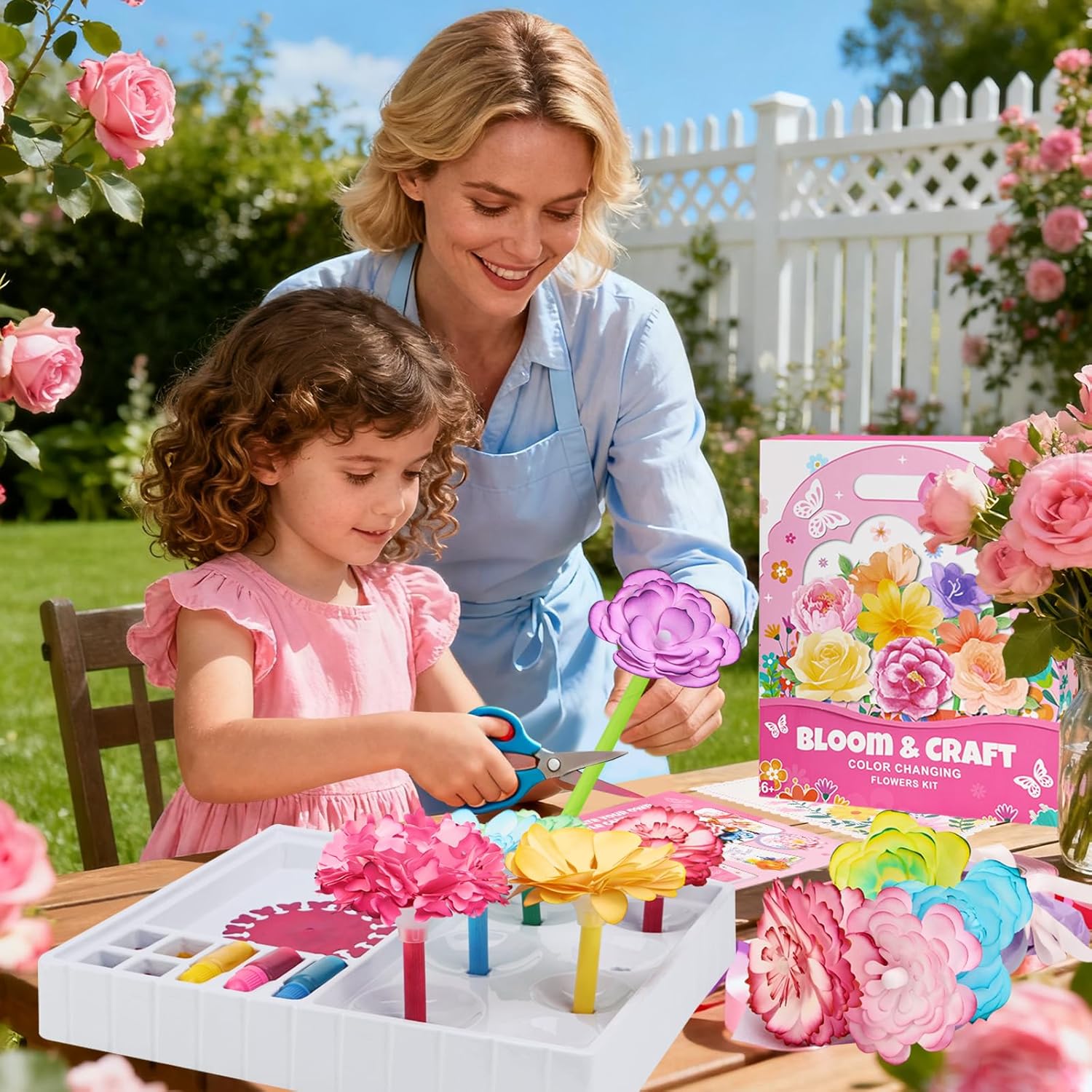 Crelloci DIY Paper Flower Craft Kit for Kids – Color Mixing STEM Art Toy with Flower Molds, Dropper Painting & Bouquet Display – Educational Gift for Girls Ages 6-12