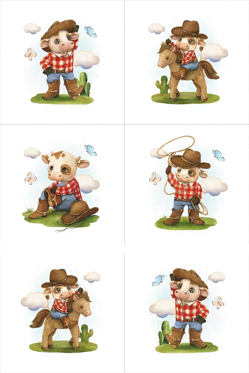 UNIQUE Cowboy Quilting Fabric Panel Set (6 Panels, 12x12in Each),Cotton Baby Quilt Panels
