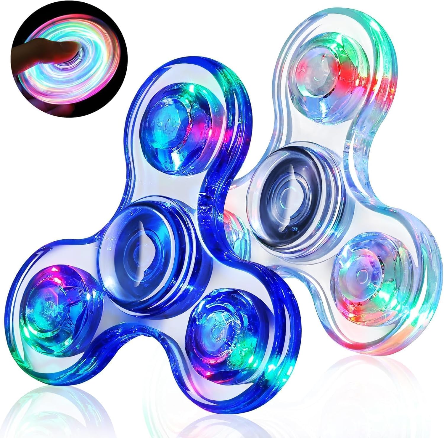 Gigilli Fidget Spinners for Kids 2 Pack, Light up Sensory Fidget Toys Adults Kid 4-8-12, Glow in The Dark ADHD Autism Toys 5-7 Boys Girls, LED Classroom Prizes Teen Boy Gifts for Kids Mini Fidgets