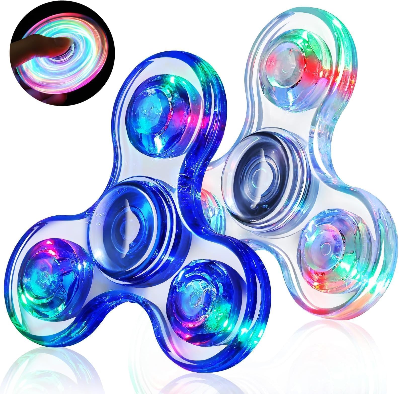 Gigilli Fidget Spinners for Kids 2 Pack, Light up Sensory Fidget Toys Adults Kid 4-8-12, Glow in The Dark ADHD Autism Toys 5-7 Boys Girls, LED Classroom Prizes Teen Boy Gifts for Kids Mini Fidgets