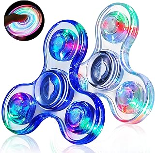 Gigilli Fidget Spinners for Kids 2 Pack, Light up Sensory Fidget Toys Adults Kid 4-8-12, Glow in The Dark ADHD Autism Toys 5-7 Boys Girls, LED Classroom Prizes Teen Boy Gifts for Kids Mini Fidgets