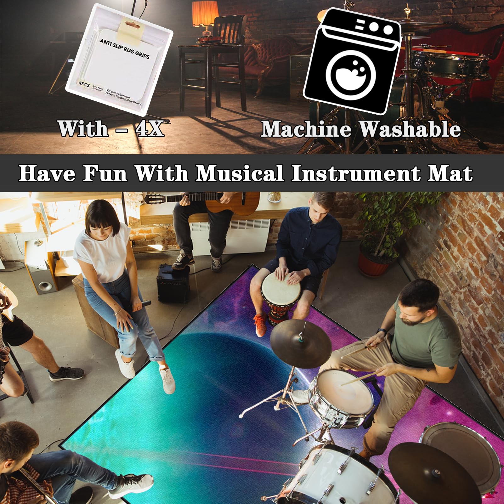 210 x 180 cm Tappeto per Batteria, Professionale Tappetino Drum Insonorizzato Antiscivolo, Tappeto per Batteria e Strumenti a Percussione Elettronici Kit per Grancassa, Rullante e Altri Strumenti