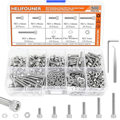 Miniatura 8 de 140 piezas M6 x 0.315 in /0.394 in /0.472 in /0.630 in /0.787 in, cabeza hexagonal, tornillos métricos, arandelas, tuercas, kit de tuercas de acero
