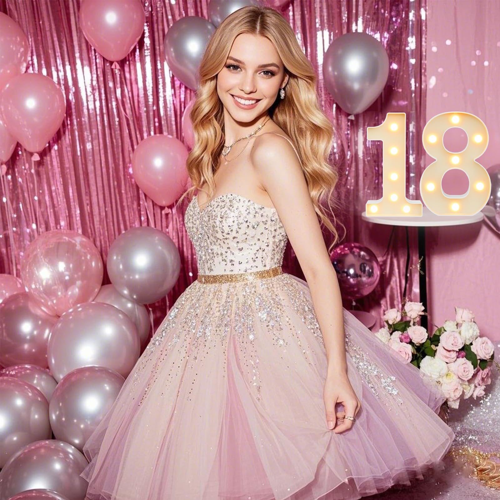 Ledido LED Light Up Marquee Numbers Sign - Cool & Warm Light up Numbers for 18th Birthday Decorations, LED Number Lights for Wedding Anniversary Grad Home Bedroom Table Wall Party Decor, Number 18 — view 5