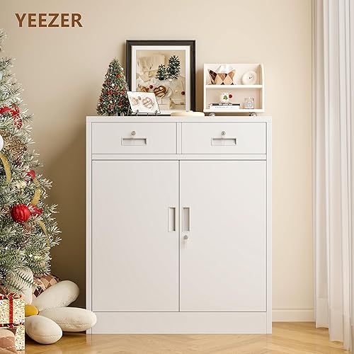 Miniatura 59 de Armario de almacenamiento de metal con puertas con cerradura y 2 estantes ajustables, gabinetes de metal de 71 pulgadas de alto, armarios de garaje,