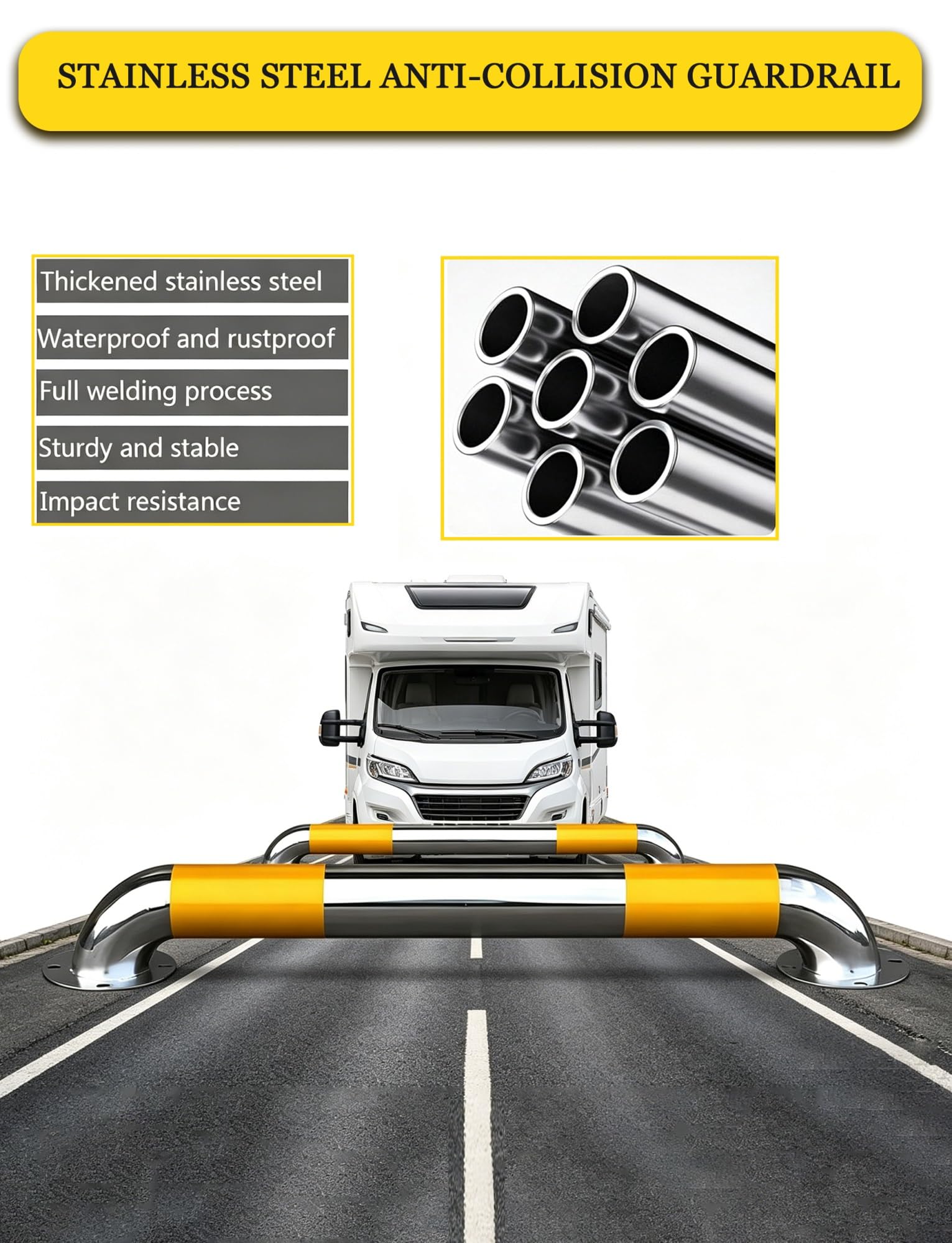 Barriera di parcheggio in acciaio inossidabile, dissuasore di sicurezza, controllo del traffico, protezione contro gli urti per garage, vialetti, magazzini con bulloni di ancoraggio (200 x 30 cm)