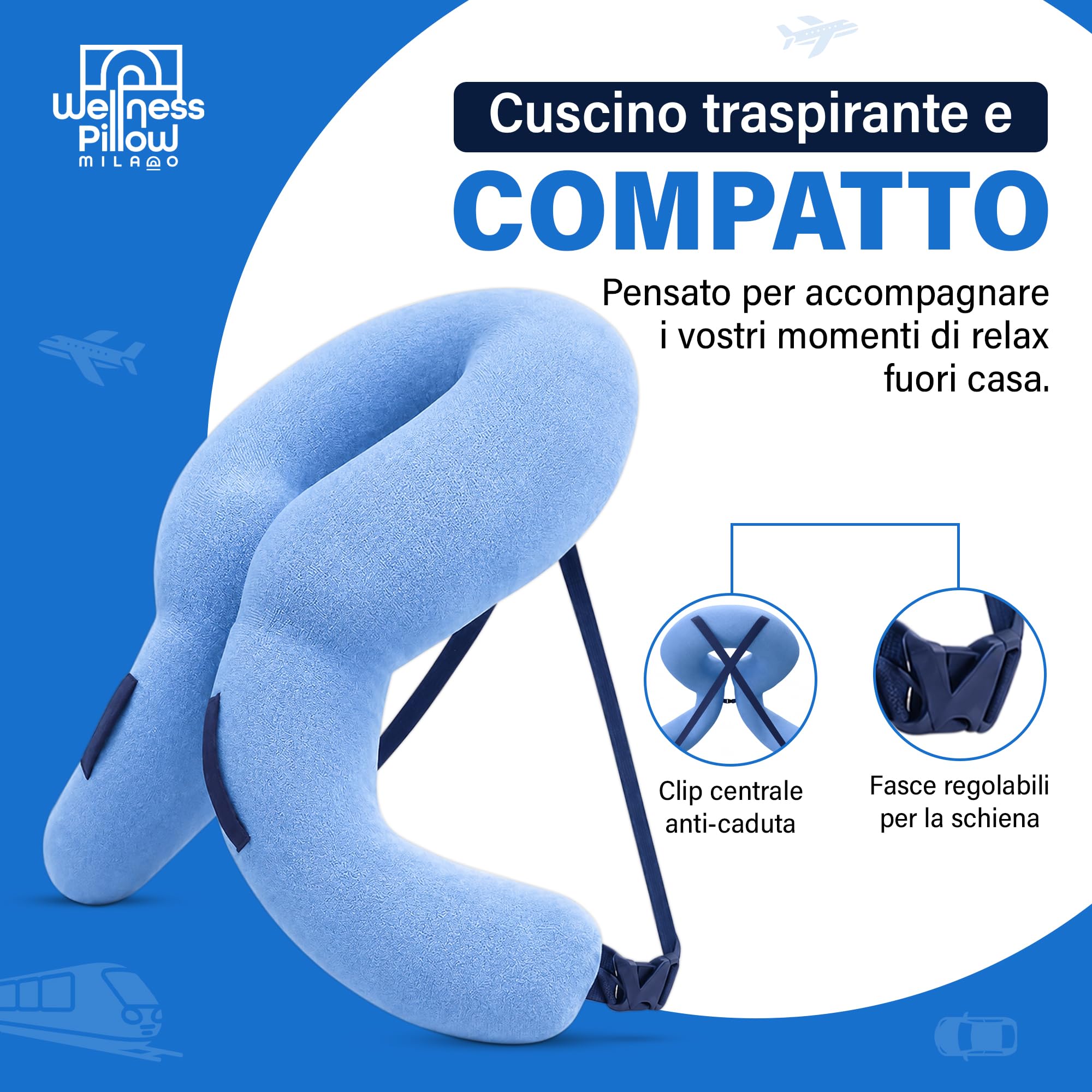 Cuscino da Viaggio, Cuscino Gonfiabile con Supporto Cervicale 3D, Cuscino Aereo Traspirante e Compatto, Design Anti Caduta della Testa, Facile da Gonfiare e Trasportare