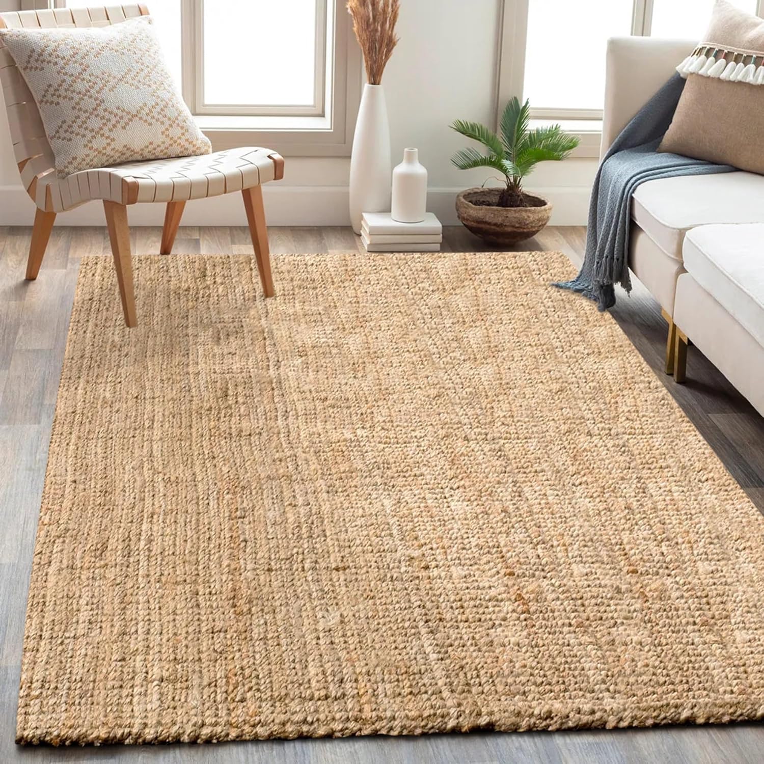 Amazon.com: Delara Hand Woven 100% Jute Area Rug, Bohemian, Rustic ...