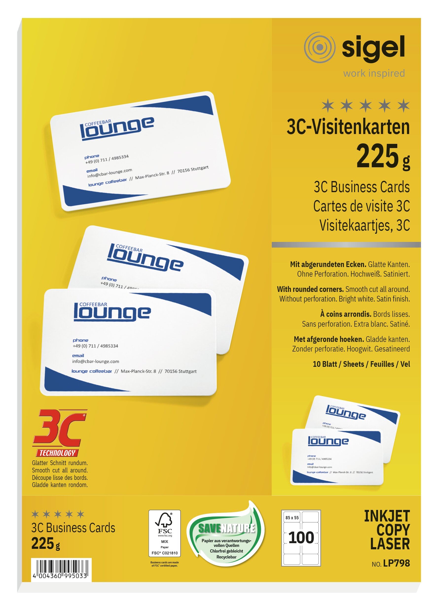 SIGEL LP798 Biglietti da visita 3C 85x55 mm 225 g 100 pz bianco