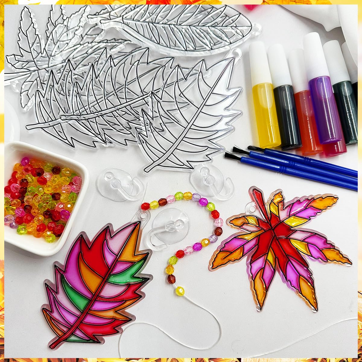 Sonnenfänger-Set, 32 Sets, Herbstblatt-Sonnenfänger, Fensterkunst, Farbe, Sonnenfänger, DIY-Bastelsets, Herbst-Ahornblatt-Sonnenfänger, Großpackung für Klassenzimmer, Erntedankfest, Ernte, Party