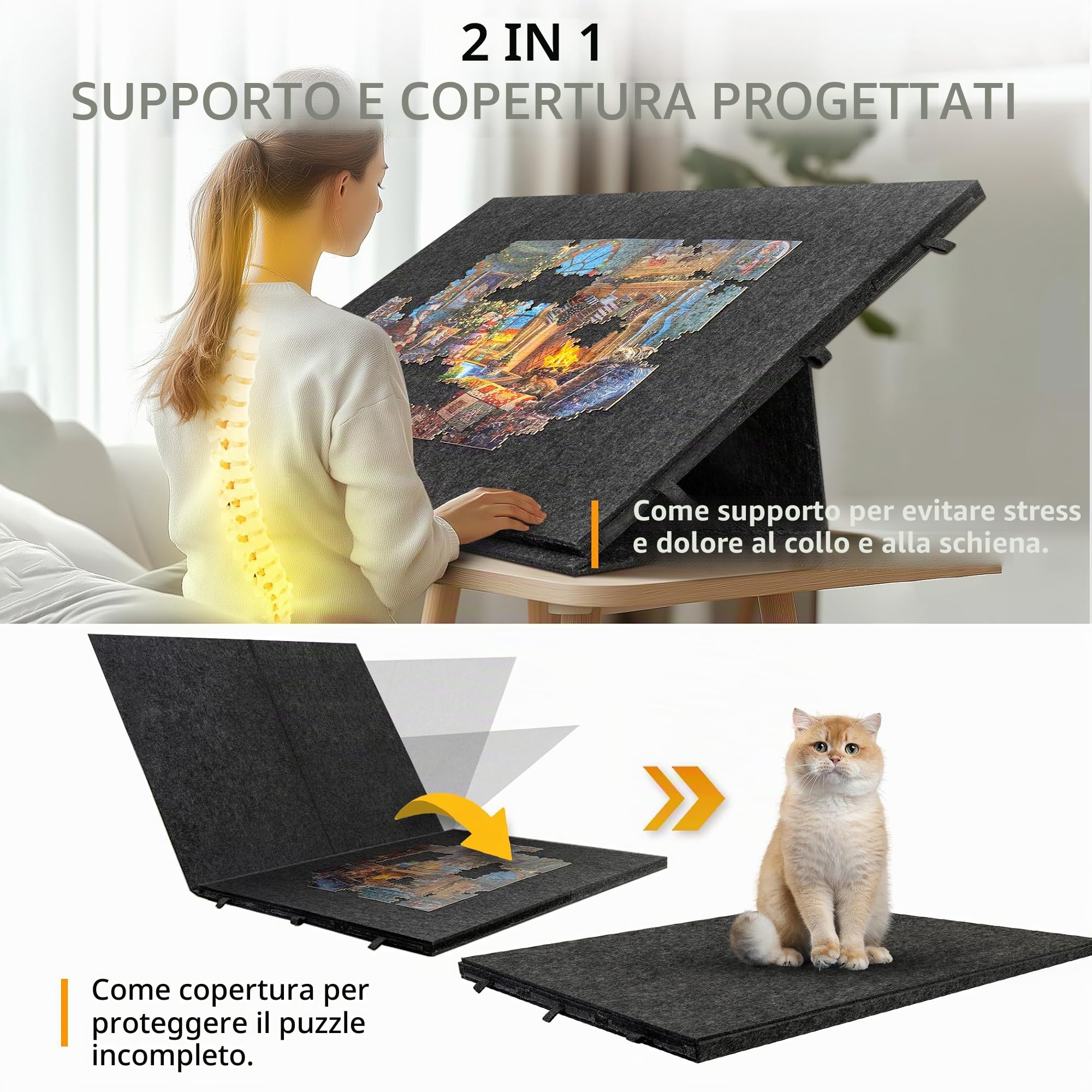 Lavievert Tavolo puzzle pieghevole e inclinabile da 2000 pezzi, con supporto e copertura progettati 2 in 1, leggero piano di puzzle in feltro con 6 cassetti colorati, tavola portatile per puzzle per