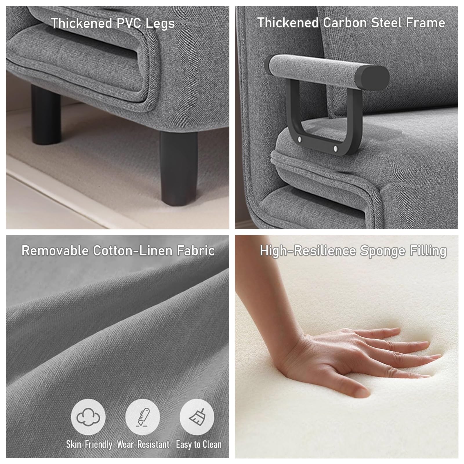 Divano Letto Singolo Salvaspazio, Poltrona Letto a Schienale Regolabile, Copertura in Lino Lavabile, per Piccoli Appartamenti, Camere Ospiti e Dormitori(Gray)