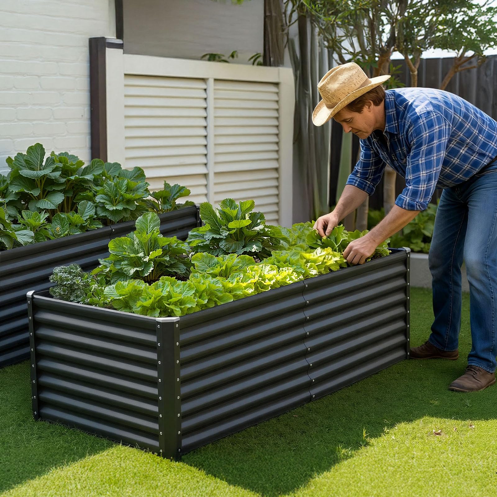 VEVOR Potager Surélevé Métal 180x90x60 cm Carré Potager Surélevé Galvanisé Lit de Jardin Fond Ouvert Bac de Jardinage pour Culture de Légumes Fleurs Herbes Aromatiques Plantes Grasses, Gris Foncé