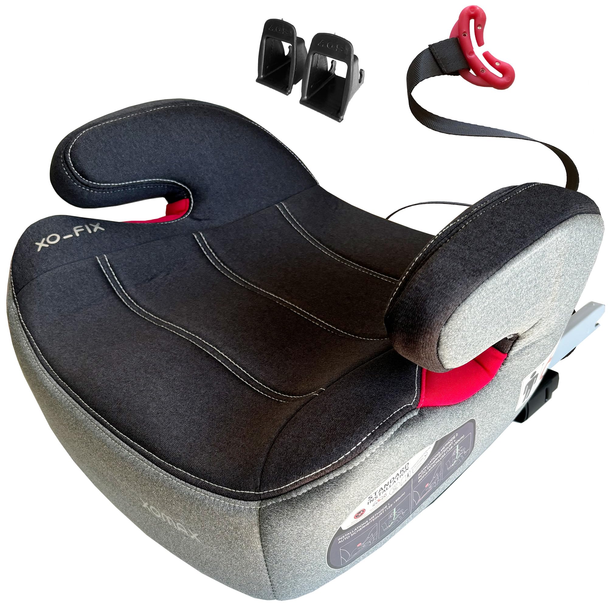 XOMAX XL313 Kindersitz mit ISOFIX und Gurtfuhrung I mitwachsend 15-36 kg, ca. 6-12 Jahre, Korpergroße von 125–150 cm, Gruppe 2/3 I Bezug abnehmbar und waschbar I ECE R129 I grau