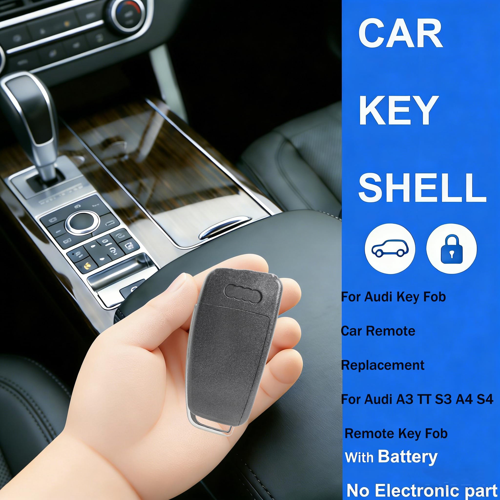 3 Buttons Flip Key Fob Case for Audi A3 A4 A6 A6L A8 Q7 TT S3 S4 S6 Quattro Entry Remote Fob Battery CR2032 &Pin Removal Tool with uncut blade - 2
