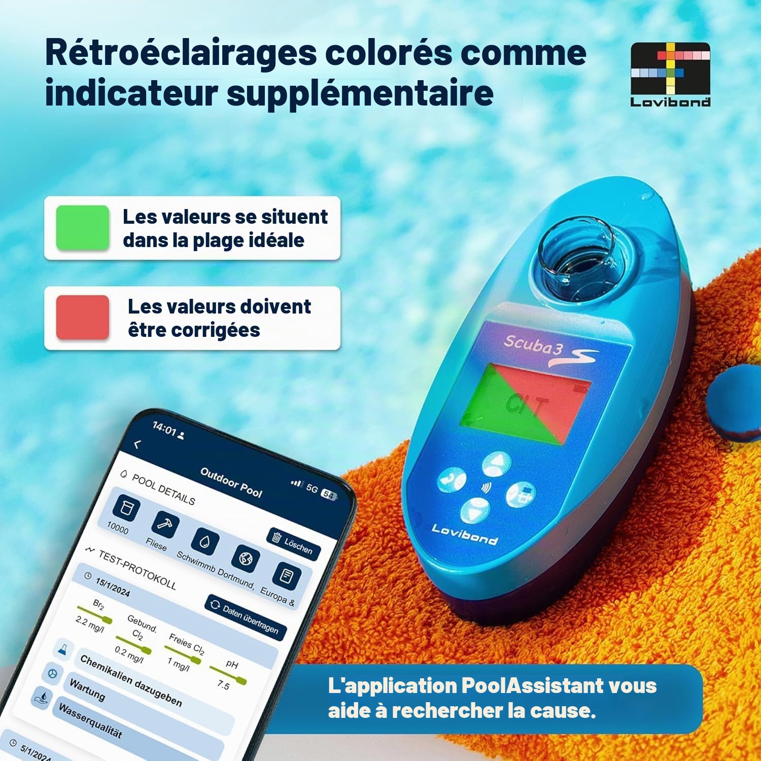 Lovibond Scuba II Testeur de chlore/pH électronique pour piscine/jacuzzi
