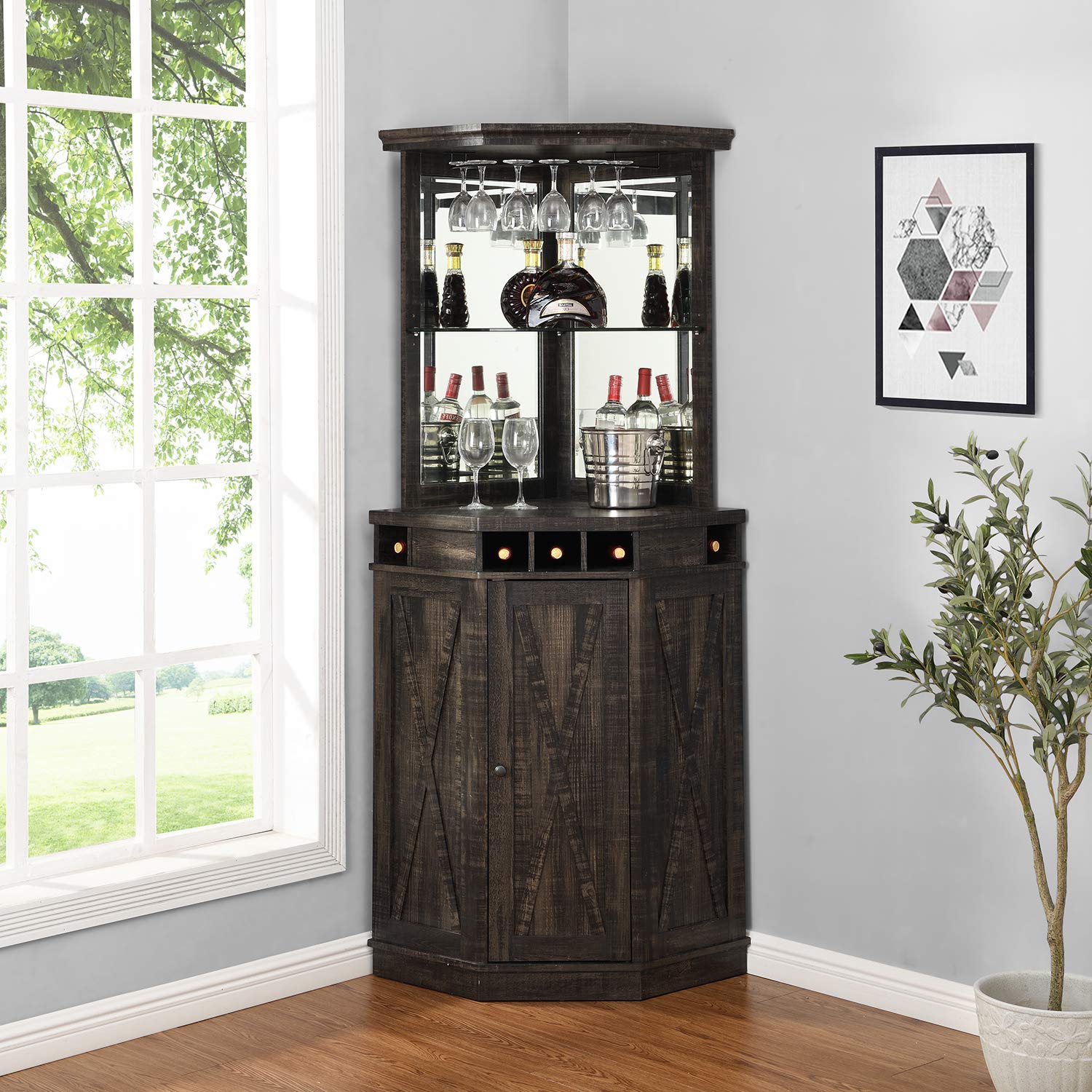 Corner Bar Unit with Builtin Wine Rack and Lower (Distressed