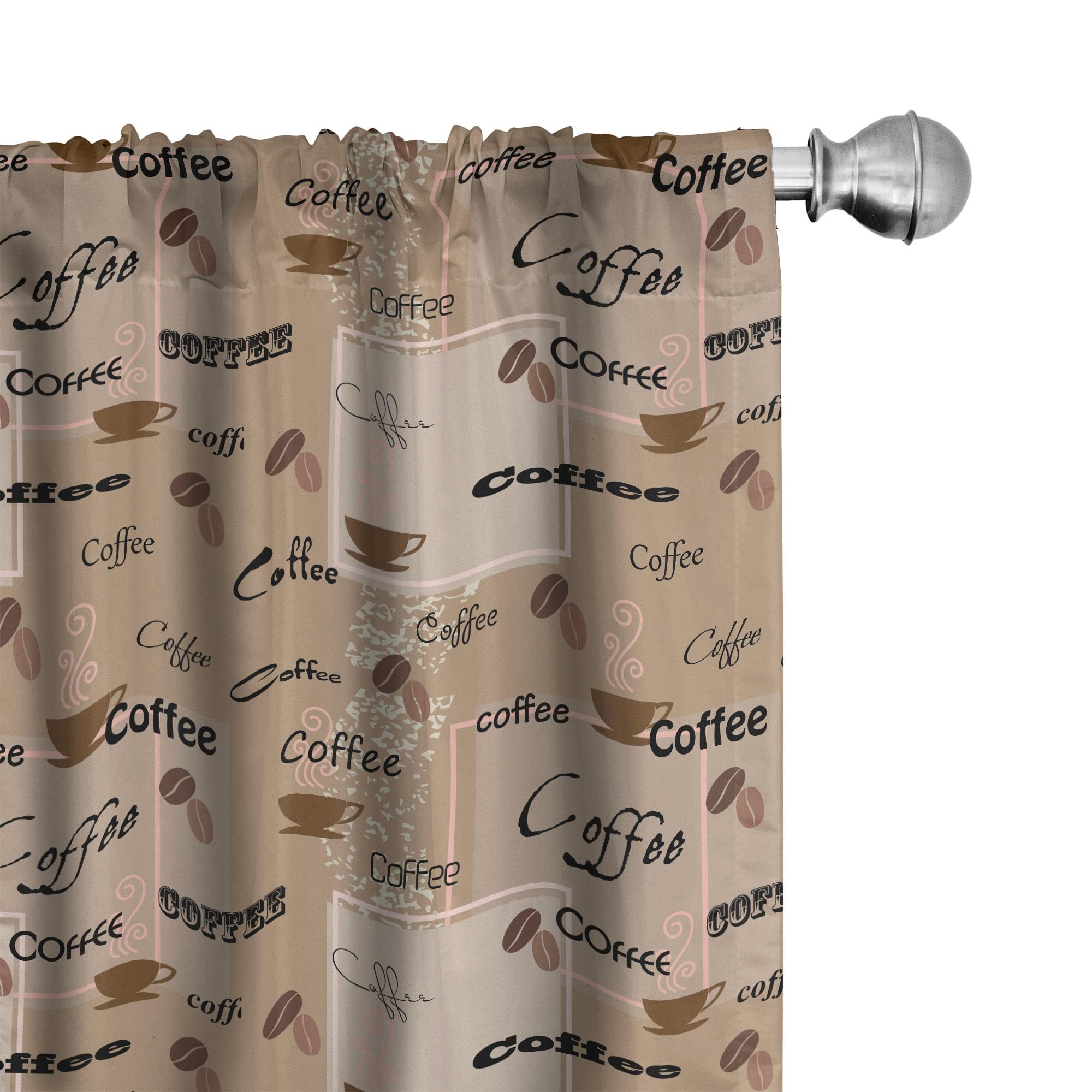 Ambesonne Coffee Curtains, Coffee Words Different Typographies Beans Cups on Abstract Vintage Backdrop, Window Treatments 2 Panel Set for Living Room