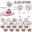 Zyozique Half Birthday Party Decorations 1 Set Paper Banner Half Birthday Paper Banner + 1 Pcs Cake Topper + 10 Pcs Cup Cake Topper + 25 Pcs Multicolour Balloons ( Pack of 37) gallery image