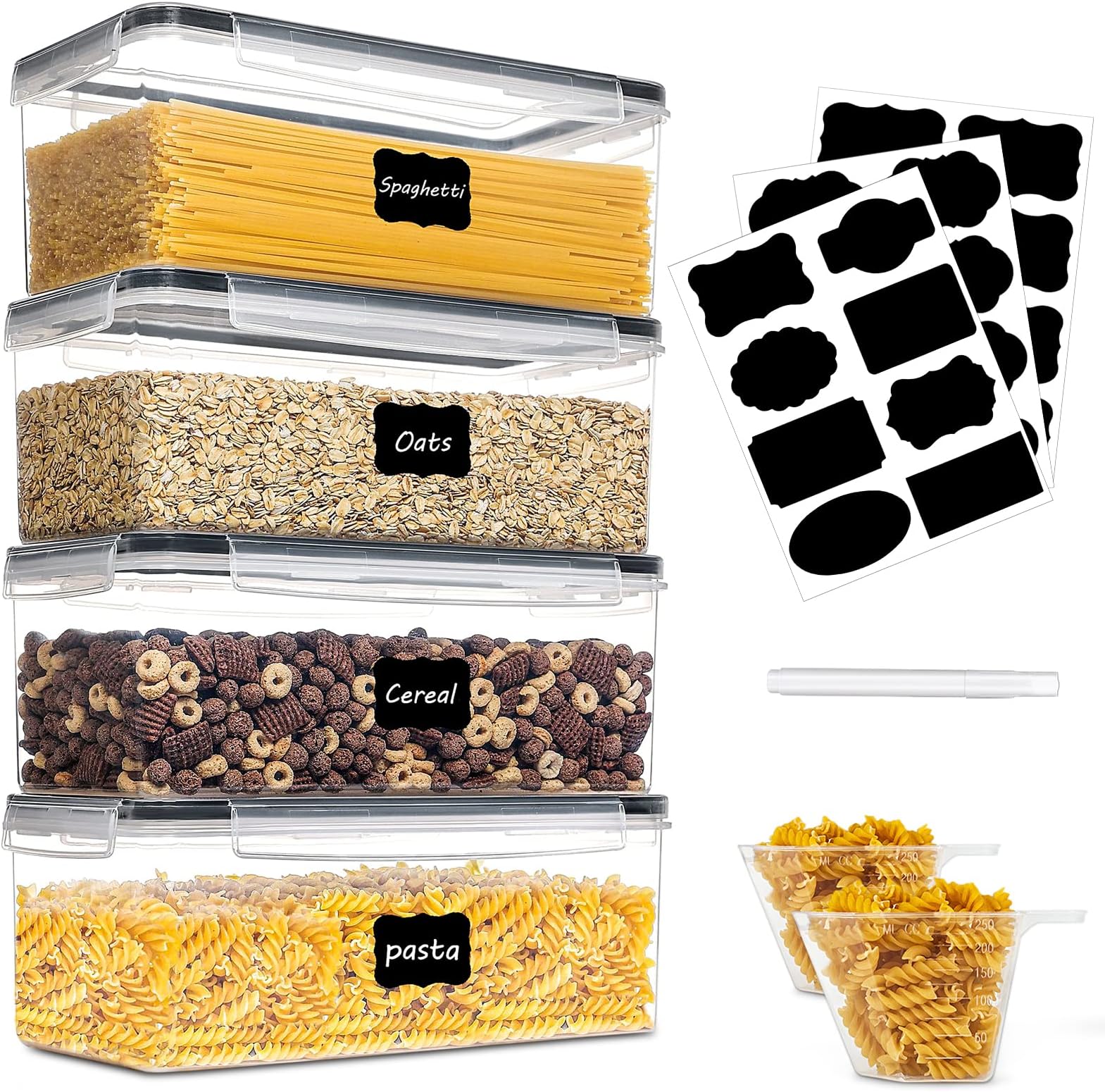 Lot De 4 Boîtes De Conservation Spaghetti 3.2L Vvhippo - Hermétiques Sans BPA, Idéales Pour Pâtes, Céréales, Farine Et Aliments Secs