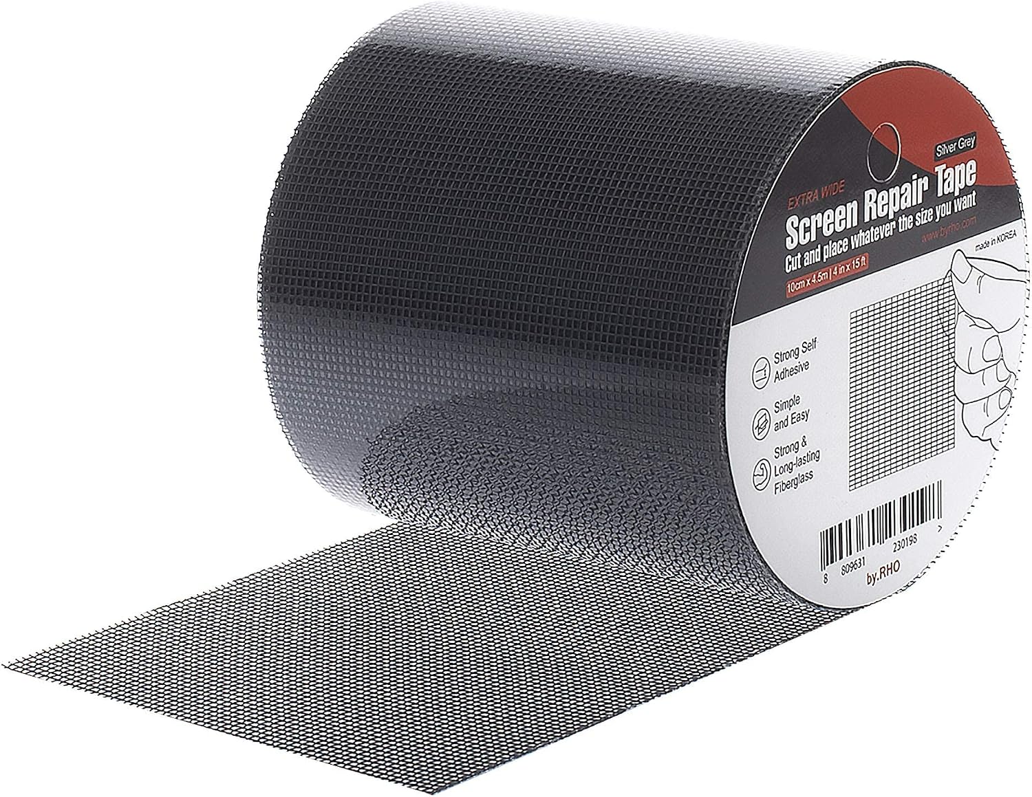 by.RHO Screen Repair Tape, Extra Wide (4in x 15FT), Gray, Adhesive & Waterproof, Fiberglass, fix for Screen Door and Window Screen