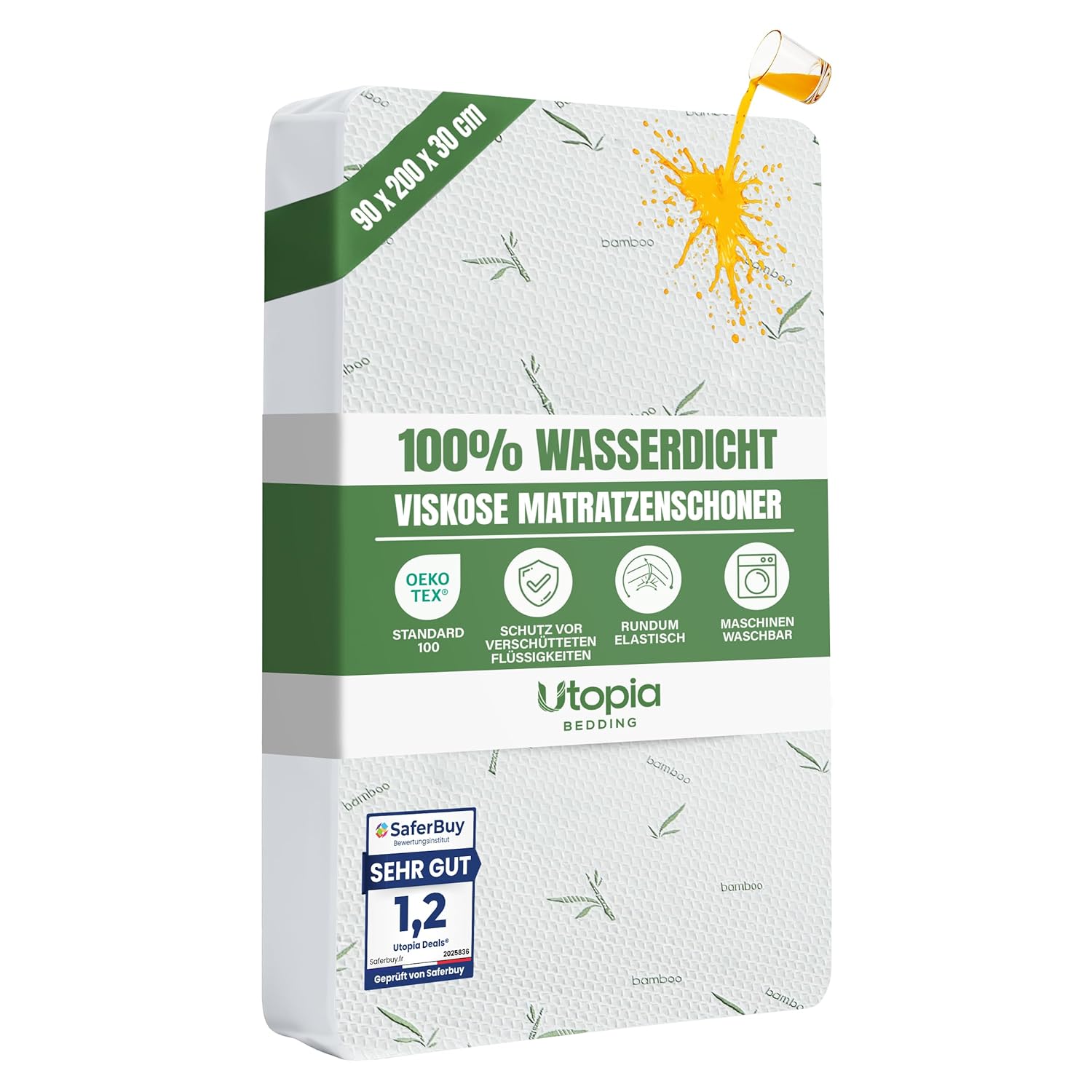 Utopia Bedding Wasserdichter Matratzenschoner aus Bambus – (90 x 200 cm) – Dehnbar bis zu 30 cm tief – Atmungsaktiver Matratzenbezug,…
