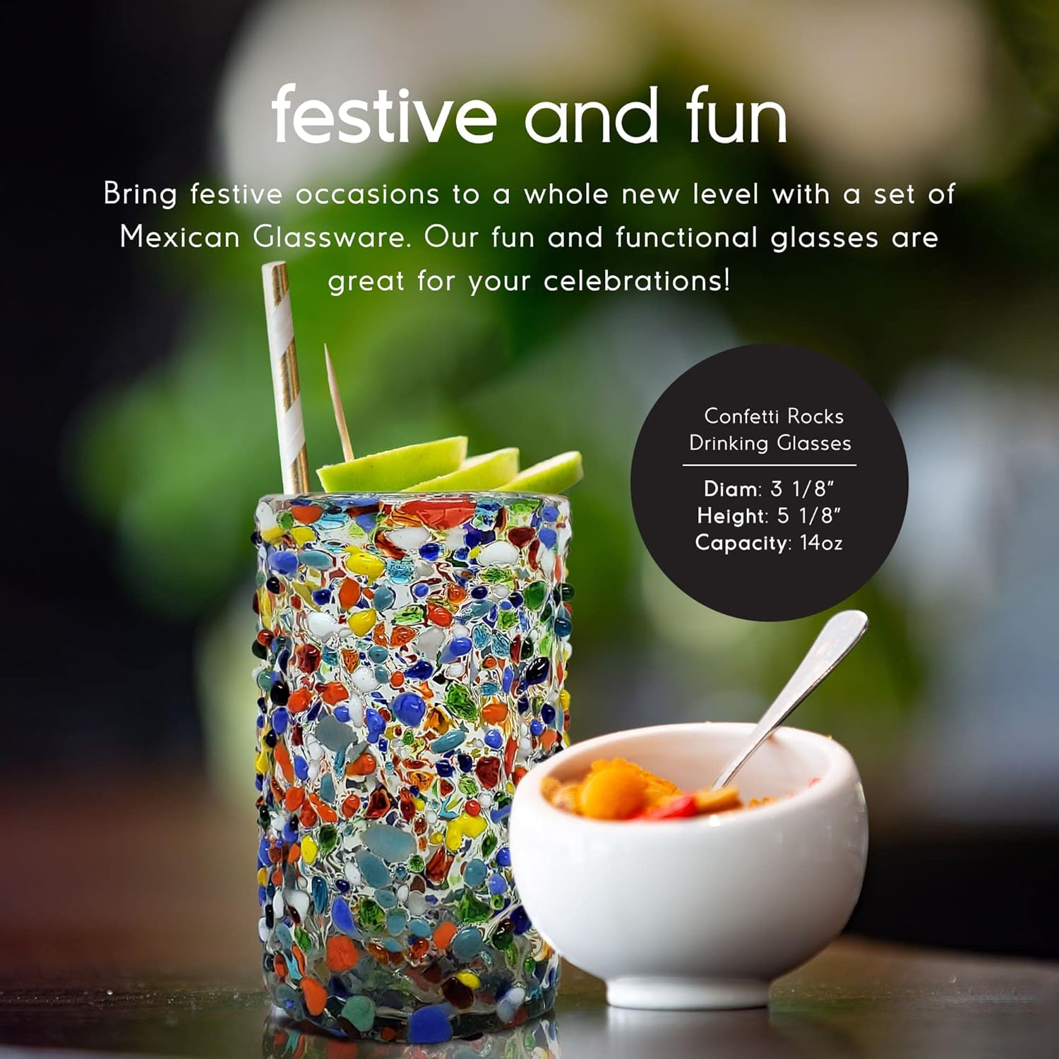 Confetti Rocks 120 oz Pitcher and 6 Drinking Glasses set, Recycled Glass, Lead-free, Toxin-Free (Pitcher & Glasses)