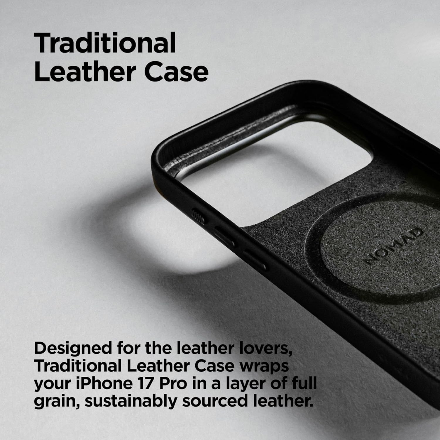 NOMAD Traditional Leather Case Black Compatible with iPhone 17 Pro Leather Magsafe Charging Compatible Phone Case for iPhone 17 Pro