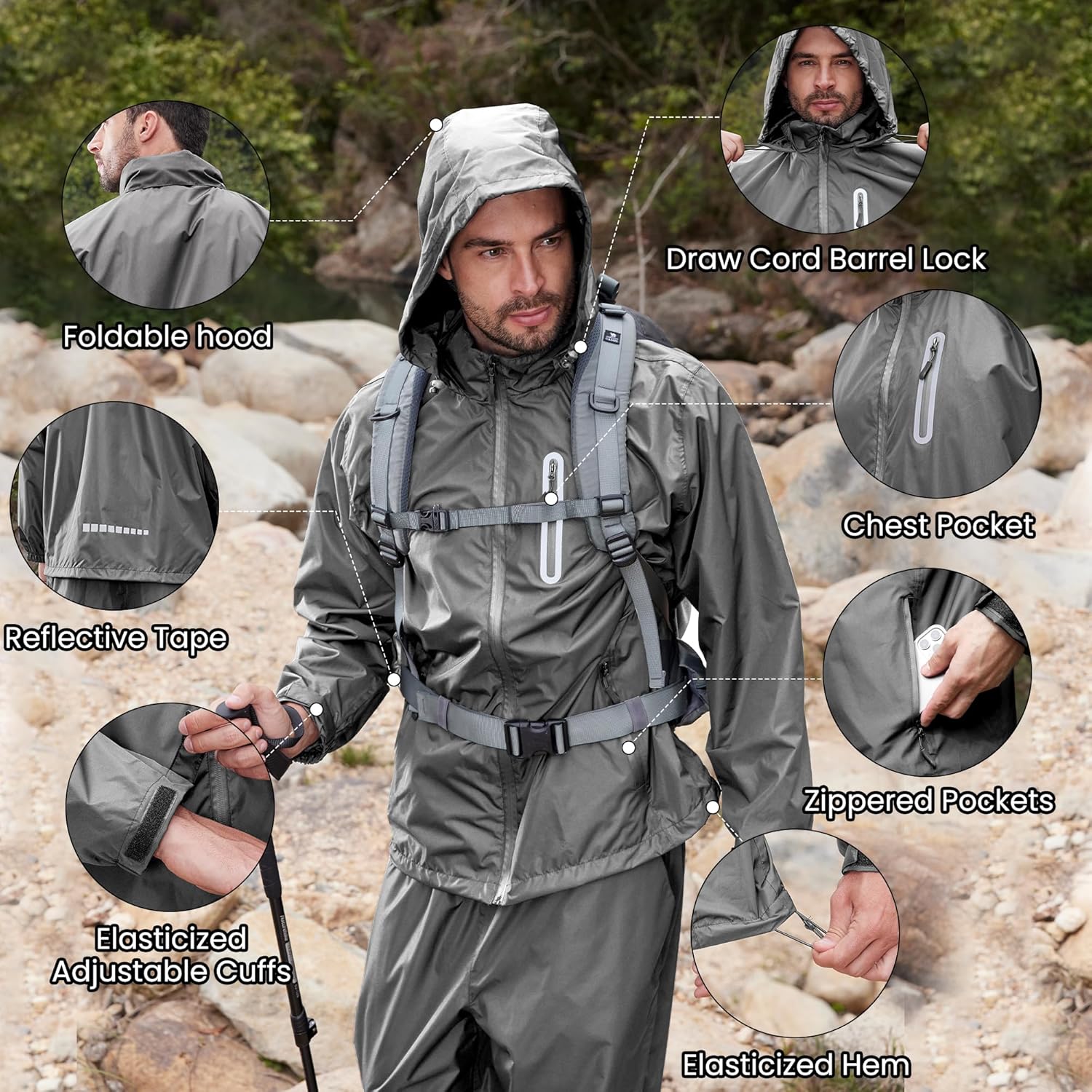 SWISSWELL Men Women Rain Suits Waterproof Lightweight Rain Gear Jacket and Pants for Golf, Hiking, Travel - Image 5