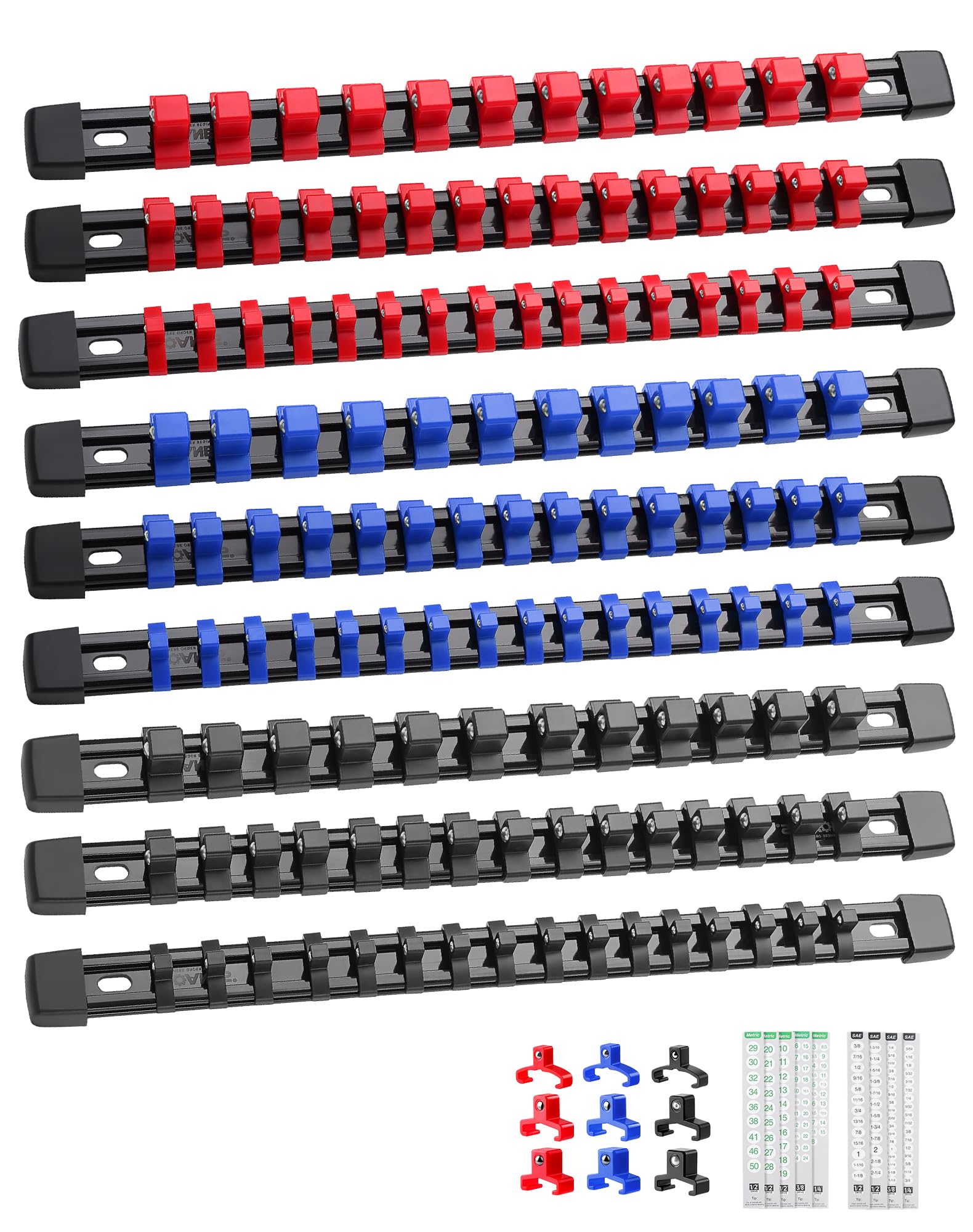 ALOANES 9PC ABS Socket Organizer, Socket Rails Fit 1/2 inch, 3/8