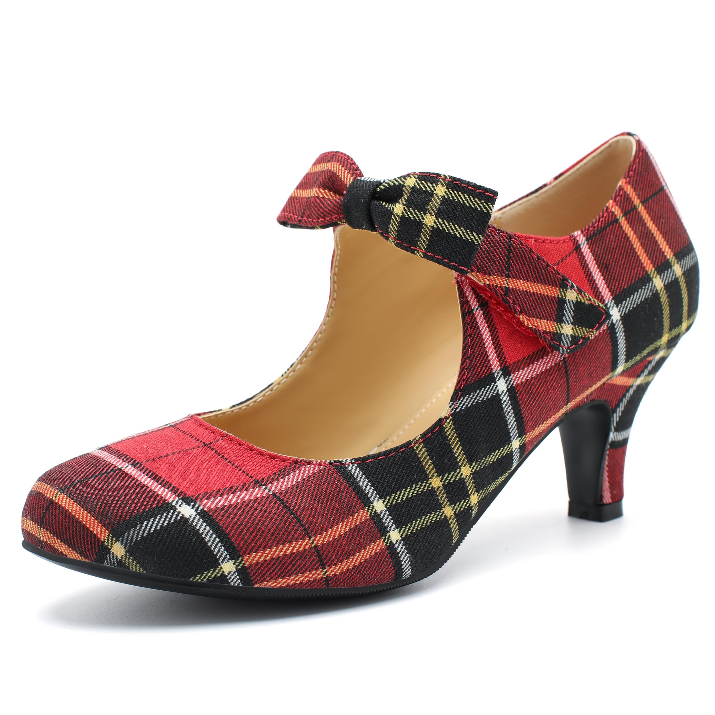 Women's Bow Mary Jane Kitten Heel Pumps Round Toe Low Heels Ankle Strap Wedding Dress Evening Party Shoes